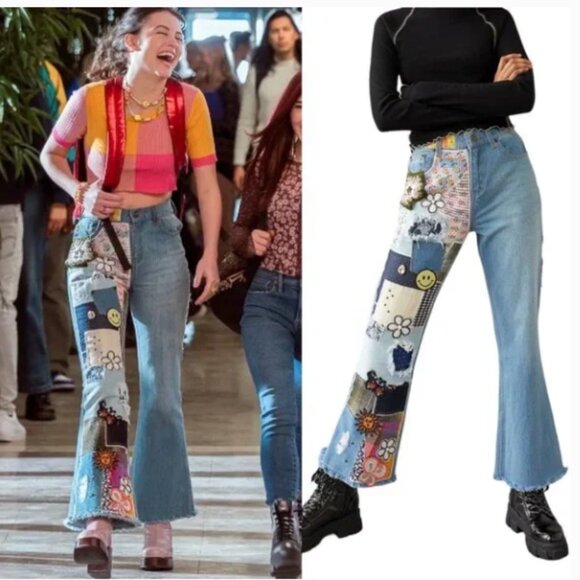 BDG Urban Outfitters High-Waisted Flare Jean Indigo Craft Embellished Jeans - Picture 2 of 11